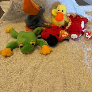 Ty Stuffed Animal Set - Green, Orange, Yellow, Red, Gray